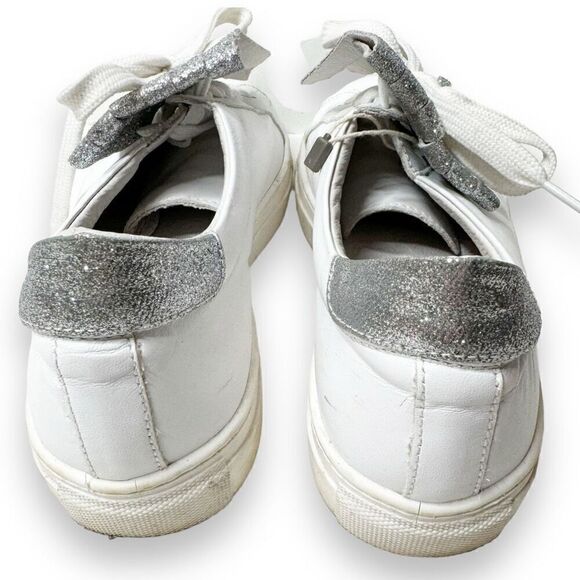 White Leather Made in Italy Sneakers with Silver Glitter Details Women’s Size 38 - Picture 6 of 8